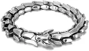 [BOSUGE] Charming Bracelet，Nordic Viking Dragon Link Chain Bracelet, Men Stainless Steel Ouroboros Bracelet, Punk Rock Gothic Biker Heavy Dragon Scale Bangle Pagan Jewelry (Color : Silver, Size : 21CM)