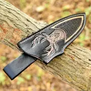 Hand Deer Engraved Fixed blade Knife Leather Sheath Holster belt Loop Knives