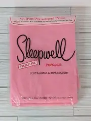 SLEEPWELL NOS No Iron Percale Pink IRREGULAR Standard Size Pillowcase Set