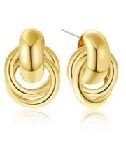 Gold Geometric Knot Drop Dangle Earrings for Women, Chunky Gold Earrings for Wom