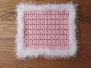 Barbie Light Pink And White Hand Crochet Blanket 11.5 Inch Barbie Doll 12 X 14