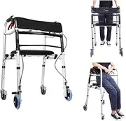 ENLUNTRA Folding Walker with Brakes for Seniors, Foldable Standard Walker with 2 Fixed Wheels, 2 Braking Wheels 360 Degree Rotate, Heavy Duty Adjustable Platform Walker Mobility Aid for Elderly
