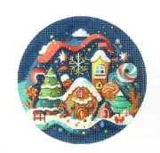 Mindy Colorful Christmas Gingerbread House Handpainted Needlepoint Canvas