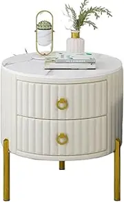 Side Table Small Side Table with 2 Drawers, Bedside Furniture, Night Stand, End Table with Gold Frame for Bedroom,Living Room, Round Coffee Table Cocktail Table End Tables Living Room(White)