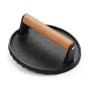 Burger Press 7Inch Round Cast Iron Smash Bacon Press Meat Steak with Wood5439