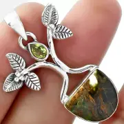 Tree of Life Turkish Rainforest Chrysocolla & Peridot 925 Silver Pendant P-1420