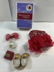 American Girl Truly Me Sparkly Jazz Outfit Red Sequined Dance Dress Shoes Gloves
