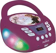 Lexibook RCD109FZ Disney Frozen 2-Bluetooth CD Player for Kids – Portable, Multicoloured Light Effects, Microphone, Aux-in Jack, AC or Battery-Operated, Girls, Boys, Violet