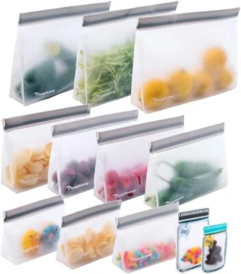 12 Reusable Food Storage Bags STAND UP Reusable Freezer Bags,Snack,Lunch,Sandwic
