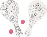 2pcs Hand-painted Wood Paddle Ball Toy for Boys and Girls Diy Beach Tennis Racket Unfinished Craft Set