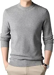 [Gsywaipei] Men's Round Neck Knit Pullover Slim Fit Long Sleeve Male Knits Sweaters Solid Color Crewneck Knitted Sweater