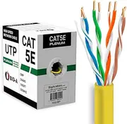 Bulk Cat5e Cable 1000ft 24AWG Solid 4 Pair Cat5e Ethernet Cable, Unshielded Twisted Pair UTP 350MHz Internet Cable, Pull Box - Yellow