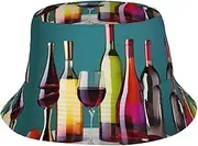 [pvinnk] Cocktail Glasses and Wine Bottless Print Packable Outdoor Cap Unisex Bucket Hat Sun Protection Hat for Summer Beach Fishing, Black, One Size