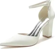 [Minishion] Shoes for Women for Wedding Block Heel Pointed Toe Occasions Pumps with Ankle Strap BR137