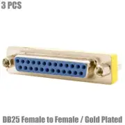 3x DB25 D-SUB 25-Pin Female to Female Coupler Mini Gender Changer Adapter Gold