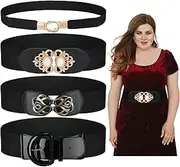 4 Pieces Plus Size Waist Belts for Women Wide Stretchy Elastic Vintage Belt for Dresses Decor Accessories, Black, XX-Large (YNX-Xtinmee-138)