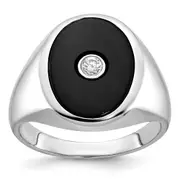 14k White Gold Men's Onyx and 1/10 carat Diamond Complete Ring