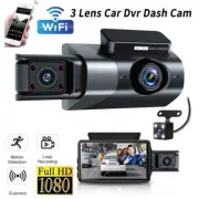 1080P Dash Cam with WiFi, 3 Cameras Front, Rear & Interior, HD Car Backup Camera