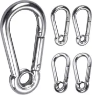 5Pcs 1/4'' Stainless Steel Carabiner Clip Spring Snap Hook Link with Eyelet, 250