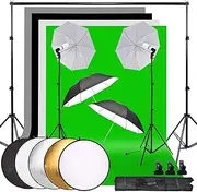Abeststudio Photography Studio 2X 135W Umbrella Continuous Lighting Kit Green Screen Backdrop with 2M x 3M/6.6ft x 10ft Background Support Stand System Reflector for Photo Shooting