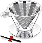 [dailybrew] Triple Layer Pour Over Coffee Filter Durable Pour Over Coffee Dripper Easy Clean Metal Cone Filter Paperless Stainless Steel Pour Over Coffee Maker With Holder 2 Cup (HOLDER)