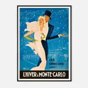 Galrie L'Hiver à Monte-Carlo - Chic Vintage Dance Poster by Jean-Gabriel Domergue, Black Frame, A1 60 x 84cm (23 x 33inch)