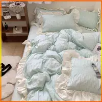 在飛比找蝦皮商城精選優惠-【大吉】韓系花邊皺皺紗床包組 INS素色床單 床罩組 單人 