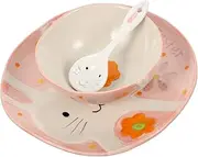 PHENOFICE Toddler Plates Bowls Set Cartoon Rabbit Pattern Set of 1 Dishware Bowl Spoon Boys and Girls Dinnerware for Boys Girls