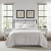 [Laura Ashley] Queen Quilt Set, Reversible Cotton Bedding with Matching Shams, Pre-Washed Home Decor for Added Softness (Heirloom Crochet White, Queen)