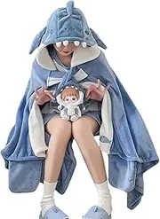 [Generic] Wearable Shark Blanket - Fun Shark Blanket, Plush Shark Blanket, Shark Onesie Blanket | Shark Blanket Robe, Shark Shawl Blanket, Fleece Shark Hoodie, Shark Sleeping Bag, Costume Cape Shawl for