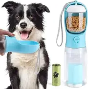 3-in-1 Leak-Proof Portable Dog Water Bottle with Food Container & Poop Bag Holder, 600ml Pet Travel Water Dispenser for Outdoor Walking, Hiking & Camping, BPA-Free, Dishwasher Safe