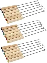 TOPPERFUN 18pcs Fondue Forks: Wooden Handle Fondue Forks Serving Accessories - Stainless Steel Cheese Fruit Skewers Sticks for Kitchen BBQ Parties