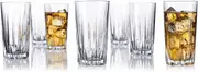 Glaver's Old Fashioned Highball Glass Cups. Set of 10 Elegant Diamond Cut Drinking Glasses. Classic 15 oz Bar Glasses. Tall Kitchen Glass for Wate,r Juice, Beer, Cocktails.