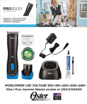 Oster PRO 3000i Cordless CLIPPER SET CRYOGEN-X 10 BLADE*WORLDWIDE 110v 220v 240v