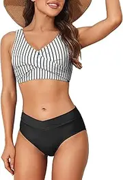 [Limeeke] Women's High Waisted Bikini Set Twist Front Two Piece Swimsuit Lace Up Tie Back Bathing Suits
