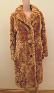 New M&S Autograph Faux Fur Boyfriend Longline Cooper Tan Teddy Coat Sz UK 12