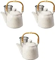 Set of 3, White Karatsu Swim Earthen Bottle (with Kagoami) [5.5 x 3.7 x 4.7 inches (14 x 9.5 x 12 cm) (430cc)] | Setomonohonpo