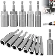 14pcs Magnetic Hexagonal Sockets Set 6-19mm Deep Socket Adapter Set Hex Shank Nut Driver Bits Set Quick Change Nut Setter Drill Bit Set for Drill Electric Screwdriver Handle Tools