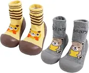 [OKSakady] 2 Pairs Baby Socks Non-Slip Rubber Soft Sole Infant Slippers Prewalker Shoes Slippers Cotton Mesh Breathable Lightweight Sock Shoes