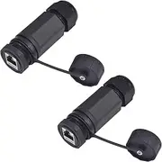 2PCS Panel Mounting Shielded RJ45 CAT6A Waterproof Connector M25 IP68 Cat5/5e/6 8P8C Ethernet LAN Cable Coupler Double Head Adapter with Waterproof/Dust Cap