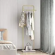 TIEOU Gold Clothing Racks with Shelf, Heavy Duty Gold Clothes Racks for Boutiques, Free-Standing Metal Garment Rack for Hanging Clothes, Modern Coat Rack Entryway