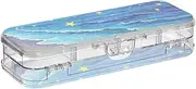 Yoogain Art Starry Beach Pencil Storage Box Clear Double Deck Pens Boxes Case For Kids With Snap-Tight Lid