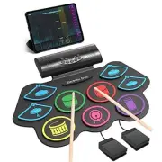9 Pads Electronic Drum Set, 19×13 Inch Roll-Up Drum Portable Drum Pad Colorful