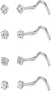 [LAURITAMI] Pack of 4 Nose Piercing Studs Stainless Steel 20G 22G Nose Piercing Stud CZ Nose Stud Nostril Piercing Women Men Silver Gold Nose Piercing Nose