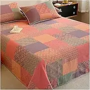 Luxury Flat Sheet Only Twin/Single Queen King 100% Cotton Double Gauze Top Sheet 1 Piece Extra Soft Bed Sheet Breathable and Comfortable(Plaid,240x270cm)