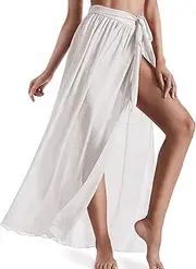 [Eicolorte] Beach Sarong Pareo Womens Semi-Sheer Swimwear Cover Ups Short Skirt with Tassels