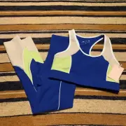 Wilo Set Sports Bra Legging Full Length Ribbed Racerback Cobalt/Lime Medium NWT