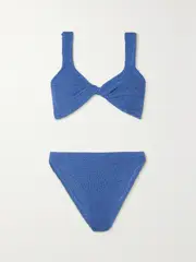 [Hunza G] Hunza G - Juno Twist-front Metallic Seersucker Bikini - Blue - One size One size Blue