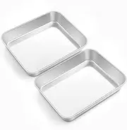 Onader Mini Oven Baking Tray Set of 2, Deep Cake Tin Stainless Steel Baking Sheet Pans, Perfect for Rectangle Cake Lasagne Cookie Pizza, Flat Surface & Brushed Finished, Dishwasher Safe, 23x17x5cm