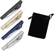 [TRKETK] 4 Pcs Tie Clips for Men, Long Styles Tie Bar Clip Set with 1 Tie Clip Storage Bag Fashion Necktie Clip Personalized 2.3 Inch Tie Clips Square Edges Tie Tack Pins for Wedding Party Business,